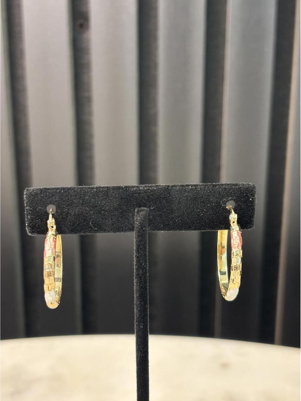 Gold Tone Hoop Earrings with Geometric Detailing